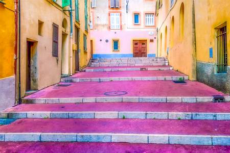 Treppe in Nizza, Frankreich in Pastel, Pas­tell­far­be, Fotokunst, Retro, Vintage