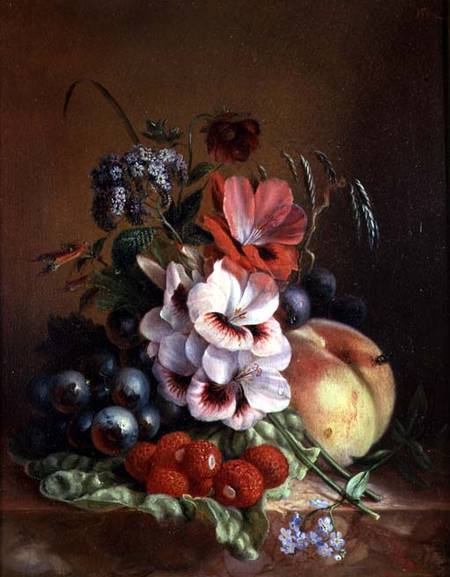 Still life of fruit and flowers from Mme. A. van Ravensway