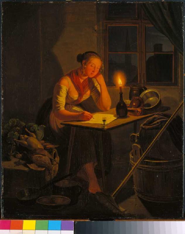 Junge Magd beim Briefschreiben bei Kerzenschein from Moritz Müller