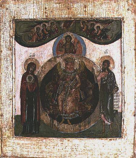 Russian icon of Sophia, The Holy Wisdom, enthroned in the form of a fiery winged angel from Moscow school