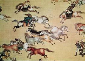 Voyage of Emperor Qianlong (1736-96) detail from a scroll, Qing Dynasty