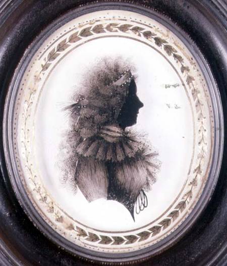Silhouette of a lady, painted on convex glass from Mrs Isabella Beetham
