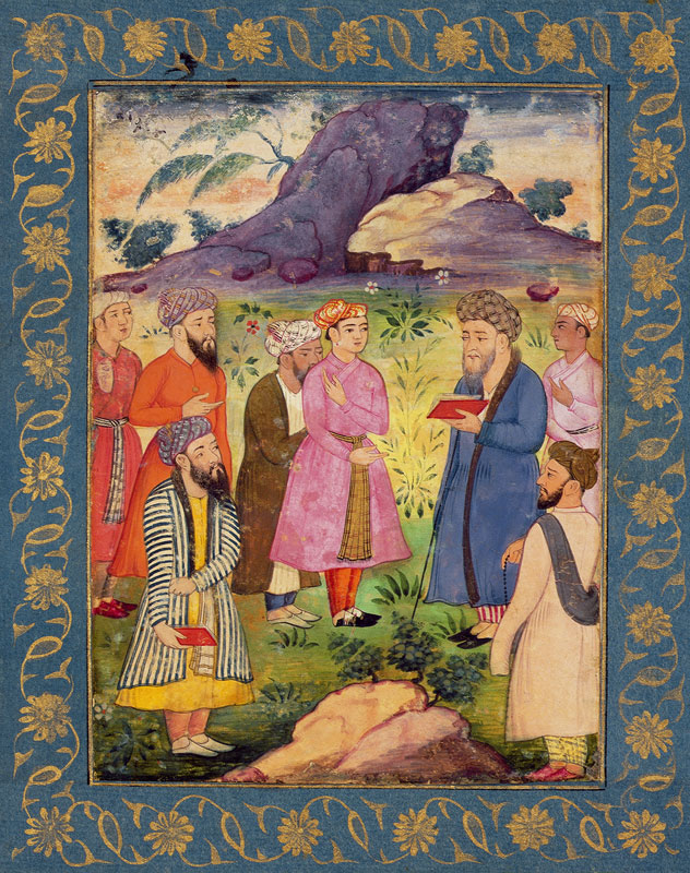 A noble youth with attendants in a landscape, from the Large Clive Album from Mughal School