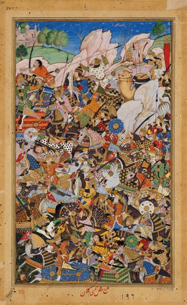 Battle of Bundi, from the Akbarnama from Mughal School