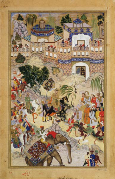 Emperor Akbar's triumphant entry into Surat from Mughal School