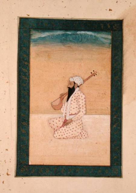 A bearded Tambura Player, from the Large Clive Album from Mughal School