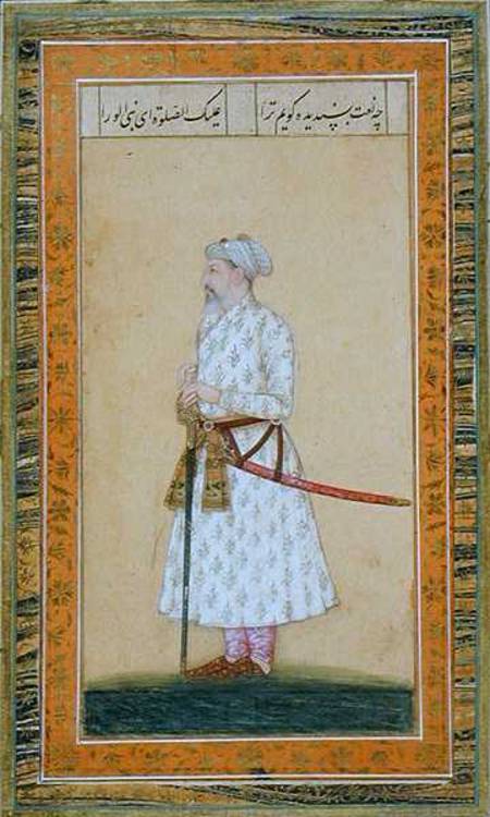 A Prince wearing a sword, from the Small Clive Album from Mughal School