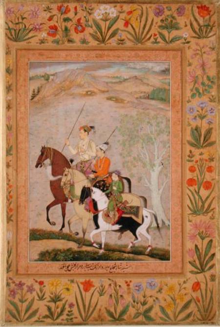 Three Princes Going Hunting from Mughal School