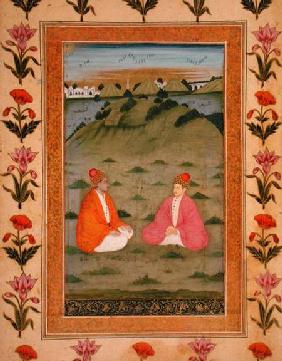 Two nobles seated in a landscape, from the Small Clive Album