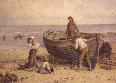 Boat, figures and sea from Myles Birket Foster