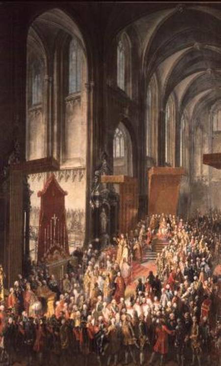 The Investiture Joseph II (1741-90) following his coronation as Emperor of Germany in Frankfurt Cath from Mytens (Schule)
