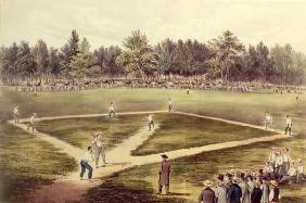 The American National Game of Baseball - Grand Match at Elysian Fields, Hoboken, NJ, 1866 (colour li