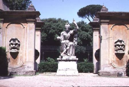 View of the garden, detail of a gateway decorated with grotesque masks and a statue of a goddess, de from Nanni di Baccio Bigio and Bartolomeo Ammannati