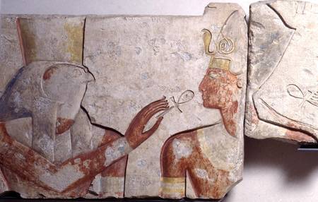 The Meeting of the Pharaoh and Horus, detail from a frieze depicting Ramesses II (1298-32 BC) amongs from New Kingdom Egyptian