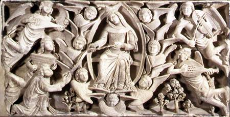 Altar of the Sacred Girdle, detail depicting the Assumption from Niccolo  del Mercia  and his son Sano