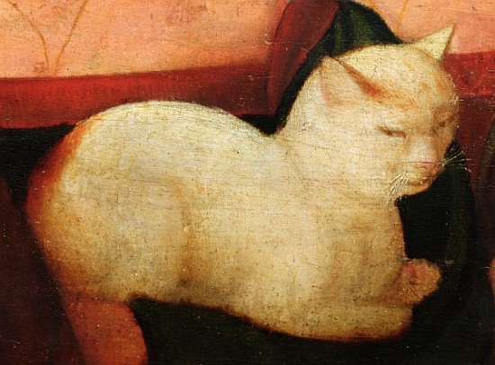 A white cat, detail from ''Four People Laughing at the Sight of a Cat'' (detail of 221426) from Niccolo Frangipane