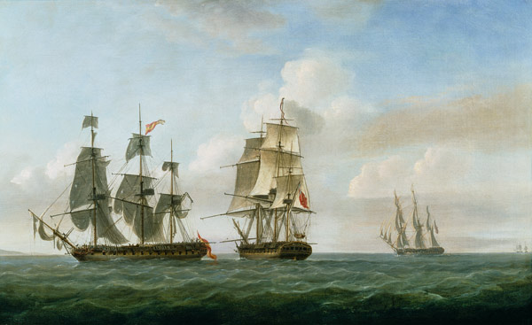 The Spanish frigate 'La Fama' having outsailed the 'Medusa' engages with and surrenders to H.M.S. 'L from Nicholas Pocock