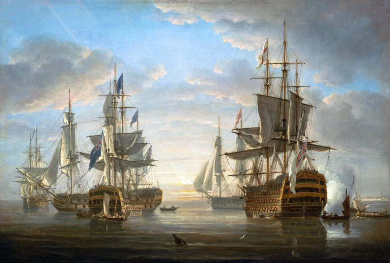 The fleet of warships in which Horatio Nelson (1758-1805) was a captain during the Revolutionary and from Nicholas Pocock