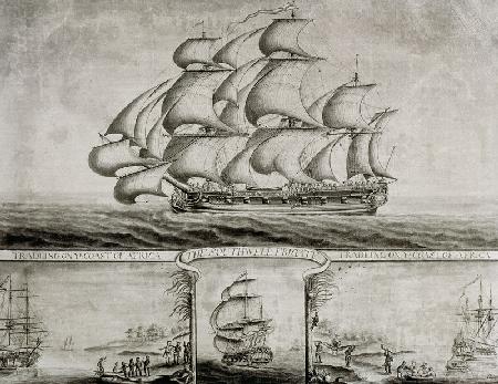 View of the Southwell Frigate Trading on the Coast of Africa, c.1760 (pen & ink and wash)
