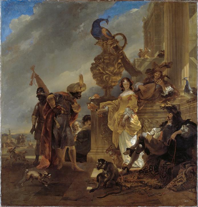 Ein Handelsherr, am Hafenpalast einen Mohren empfangend from Nicolaes Berchem