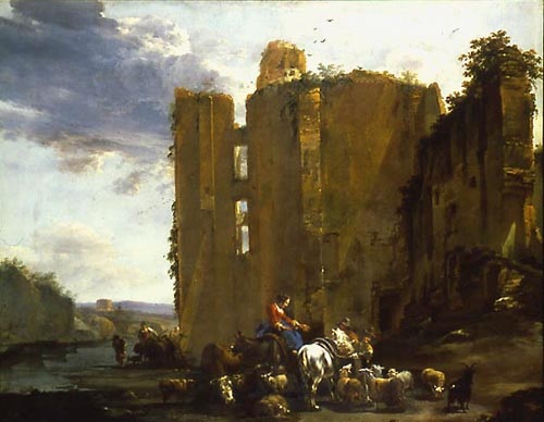 Italienische Ruinenlandschaft mit Viehherde from Nicolaes Berchem