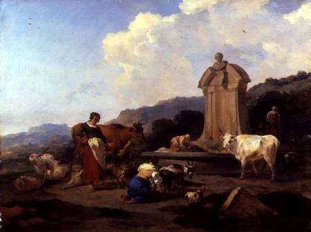 Roman Fountain with Cattle and Figures (Le Midi) from Nicolaes Berchem