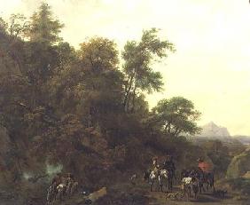 Wooded Landscape with Soldiers Escorting Prisoners