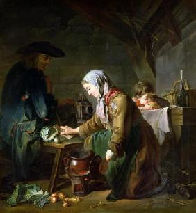 Preparing a Meal (oil on canvas)