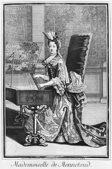 Mademoiselle de Mennetoud playing the harpsichord from Nicolas Bonnart