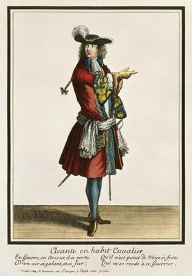 Cleante Dressed as a Cavalier, fashion plate, c.1695 (engraving)
