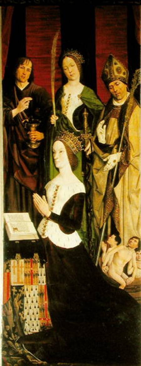Triptych of Moses and the Burning Bush, right panel depicting Jeanne de Laval (d.1498) with St. John from Nicolas Froment