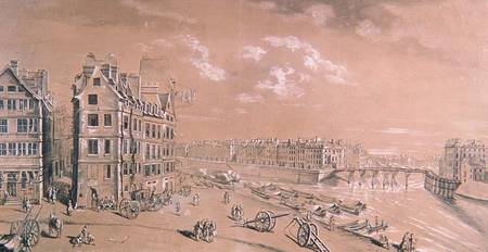 The Ile Saint-Louis and the corn docks from the Place de Greve from Nicolas & Jean Baptiste Raguenet