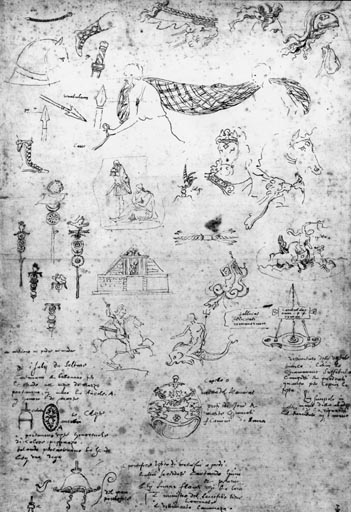 Studienblatt mit verschiedenen antiken Fragmenten und Gegenstaenden from Nicolas Poussin