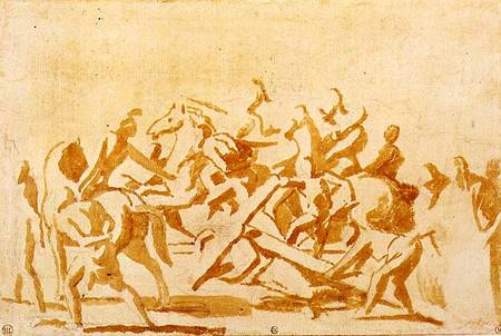 Study of Christ Carrying the Cross (chalk and wash on paper) from Nicolas Poussin