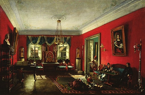 The Nashchokin family in drawing room from Nikolai Ivanov Podklutchnikov