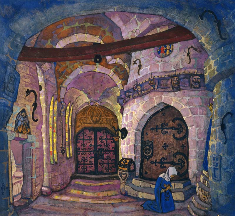 In the Monastery. Stage design for the opera Sister Beatrice by A. Davydov from Nikolai Konstantinow. Roerich