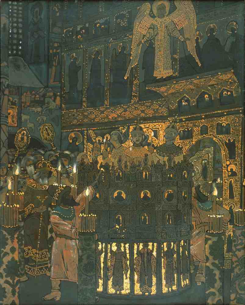 Mystery Play in Medieval Novgorod from Nikolai Konstantinow. Roerich