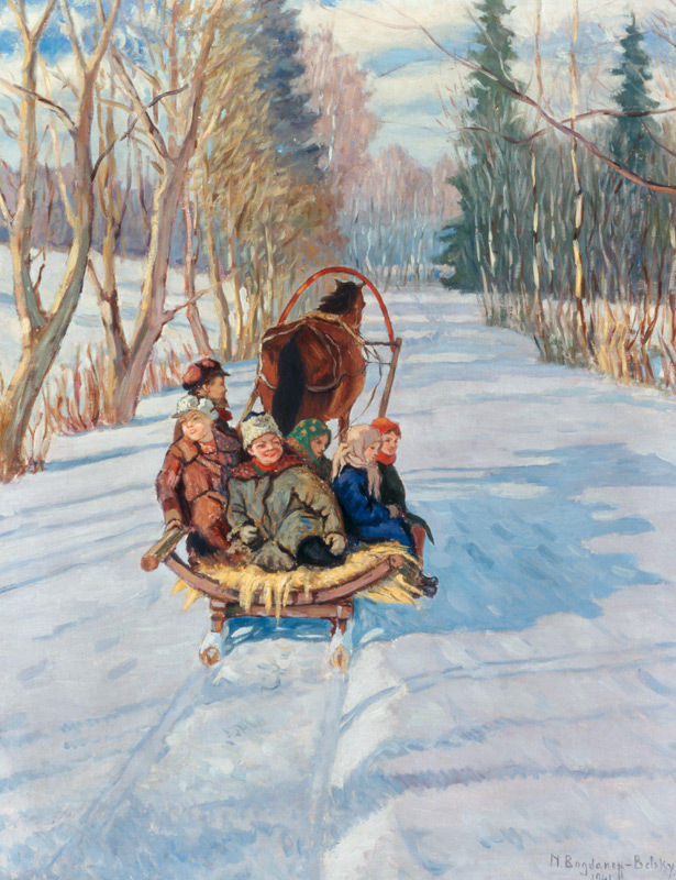 Children on a horse-drawn sleigh from Nikolai P. Bogdanow-Bjelski