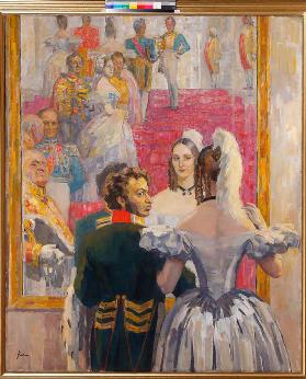 Dichter Alexander Puschkin mit seiner Gattin im Anitschkow-Palast