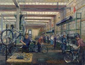 The Moscow Cycle Works, c.1930 (oil on canvas) 