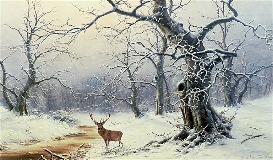 A Stag in a wooded landscape from Nils Hans Christiansen