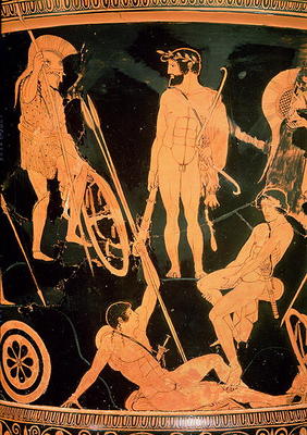 Herakles and Greek heroes, detail from an Attic red-figure calyx-krater, c.490 BC (pottery) (see als from Niobid Painter