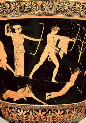The Death of the Niobids, detail from an Attic red-figure calyx-krater, c.450 BC (pottery) (detail o from Niobid Painter