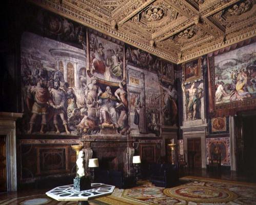 The 'Sala dei Fasti Farnesiani' (Hall of the Splendours of the Farnese) detail of the frescoed tromp from 