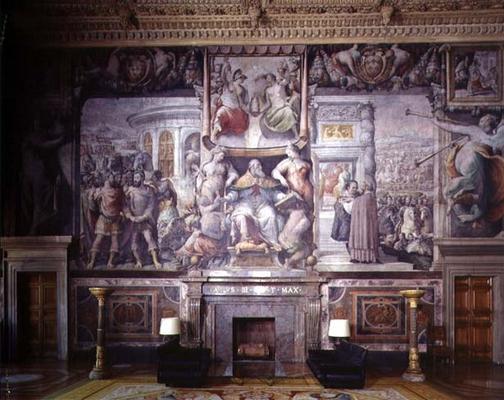 The 'Sala dei Fasti Farnesiani' (Hall of the Splendors of the Farnese) detail of frescoed wall decor from 