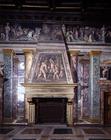 The 'Sala delle Prospettive' (Hall of Perspective) detail of fireplace decorated with a scene of the