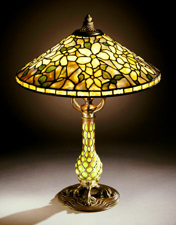 A ''Clematis'' Leaded Glass, Blown Glass And Bronze Table Lamp By Tiffany Studios from 