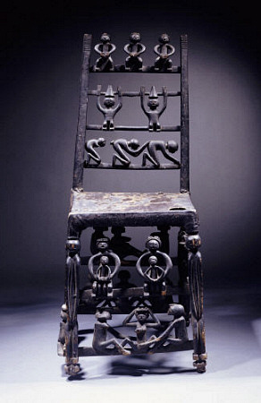A Fine Chokwe Chair Carved With Various Figures from 