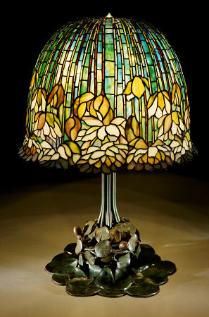 A Fine & Important ''Pond Lily'' Leaded Glass & Bronze Table Lamp from 