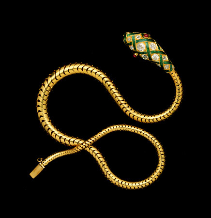A Fine Victorian Diamond, Gold And Enamel Flexible Serpent Necklace, Circa 1860 from 